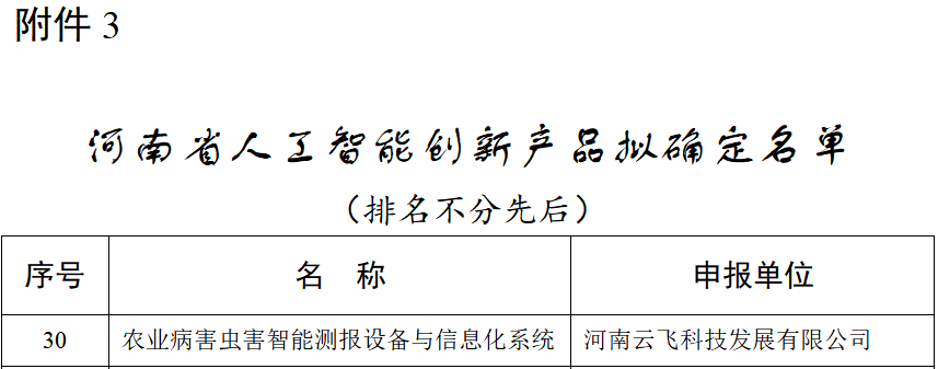 喜報(bào)！云飛科技入選河南省人工智能創(chuàng)新產(chǎn)品和創(chuàng)新應(yīng)用名單